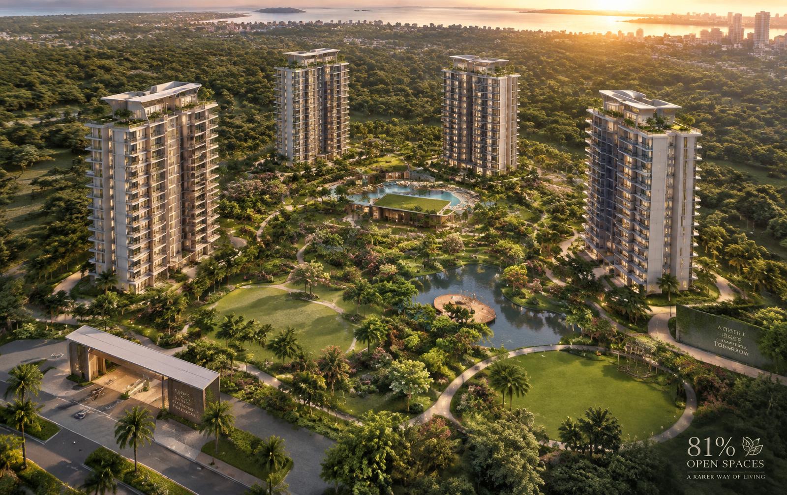 Godrej Verano Sector 63A Gurgaon aerial view with four towers and open landscaped spaces