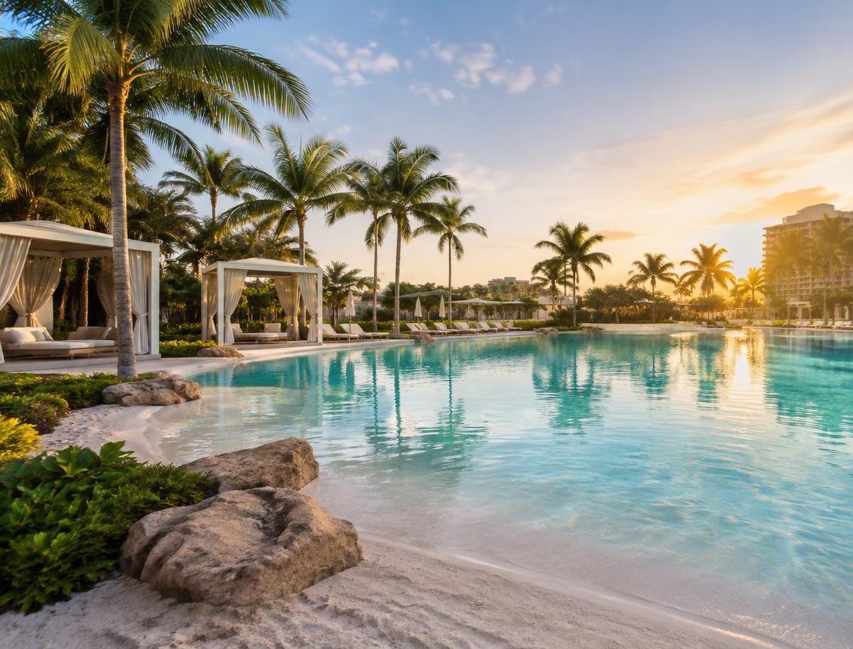 Godrej Verano beach-inspired resort pool with cabanas